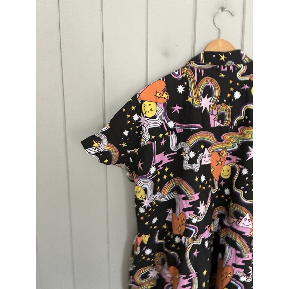 Nooworks Shirt Dress XXXL Short Sleeves Collar Better Days Rainbow Print Cotton - Picture 8 of 8